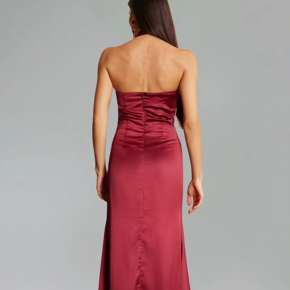 Red Sleeveless Halter Gown - Picture 5 of 8